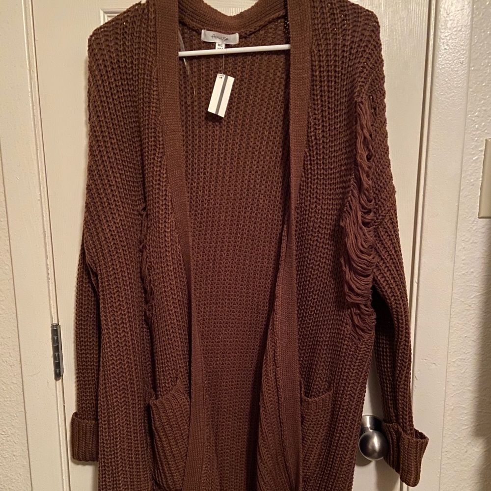 Brown distressed cardigan